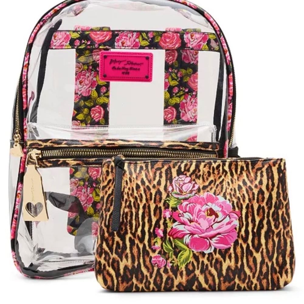 Betsey Johnson Floral/Leopard Print Women's Backpack and Pouch Set